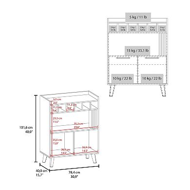 Vance 40" High Bar Cabinet With Six Bottle Cubbies, Two Double Door Cabients, Four Shelves.