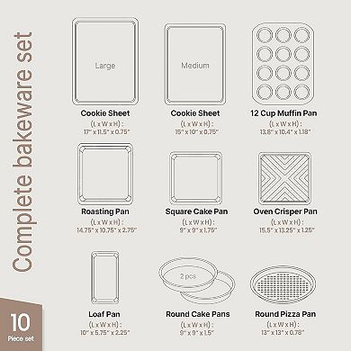 BAKKEN 10-Piece Nonstick Carbon Steel Bakeware Set, Stackable, Oven Safe 450°F