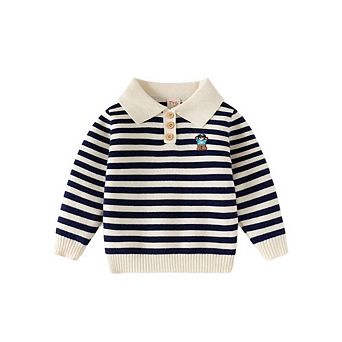 Boy's Striped Cartoon Bear Sweater