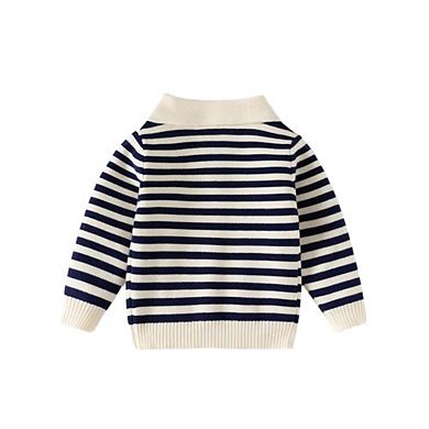 Boy's Striped Cartoon Bear Sweater