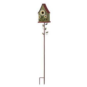 Glitzhome 52.5''H Metal Daisy Garden Birdhouse, Decorative Hanging Birdhouse with Stake
