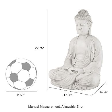 Glitzhome 22.75"H MGO White Meditating Buddha Statue