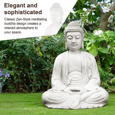 Glitzhome 22.75"H MGO White Meditating Buddha Statue