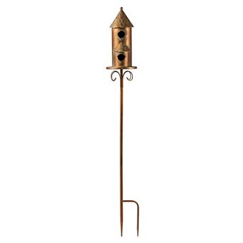 Glitzhome 53''H Faux Copper Bird House, 2 tier d Distressed Metal Decorative Garden Birdhouse