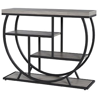 39 in Farmhouse Console Table, 4 tier Rustic Hallway Table with/Storage & Semi-Circular Metal Frame