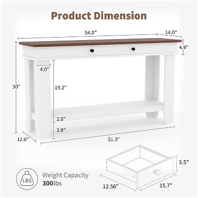 Console Table w/Drawers, Rectangular Entryway Table w/Open Storage Shelf, Sofa Table Behind Couch