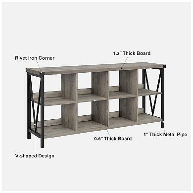 8 Cube Storage Organizer Bookshelf, Farmhouse Horizontal Bookcase, 62 Inch Wood Storage Bookcase