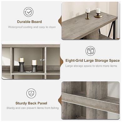 8 Cube Storage Organizer Bookshelf, Farmhouse Horizontal Bookcase, 62 Inch Wood Storage Bookcase