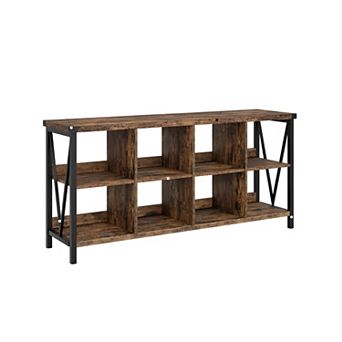 8 Cube Storage Organizer Bookshelf, Farmhouse Horizontal Bookcase, 62 Inch Wood Storage Bookcase
