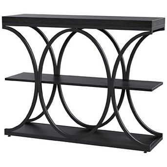 3 tier Industrial Entryway Table w/Oval-Shaped Metal Frame, Open Shelf Console Sofa Table