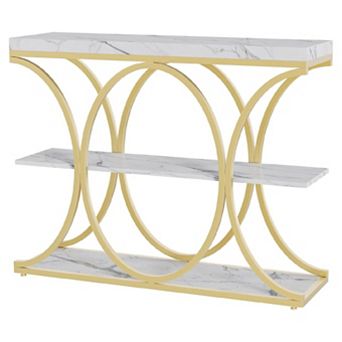 3 tier Industrial Entryway Table w/Oval-Shaped Metal Frame, Open Shelf Console Sofa Table