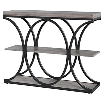 3 tier Industrial Entryway Table w/Oval-Shaped Metal Frame, Open Shelf Console Sofa Table