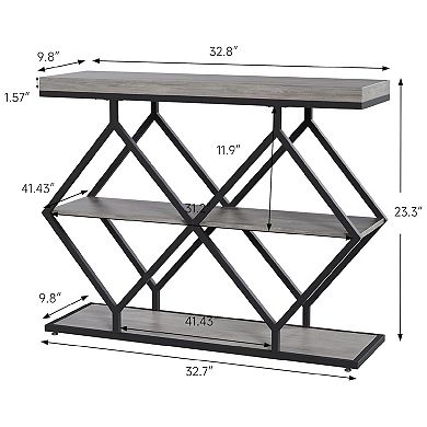 3-Tier Entryway Table - Industrial Console Sofa Table with Storage & Open Shelves