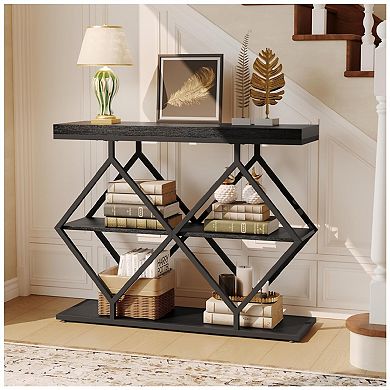 3-Tier Entryway Table - Industrial Console Sofa Table with Storage & Open Shelves