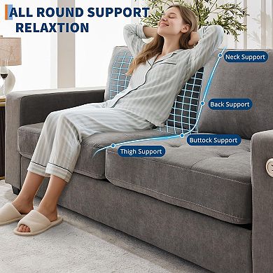 90" Loveseat Sofa for Living Room, Chenille Sofa with Removable Cover & USB/Type-c Charging Port