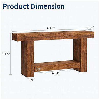 Console Table for Entry,Wood Farmhouse Console Table for Living Room, 2-Tier Sofa Table w/Storage
