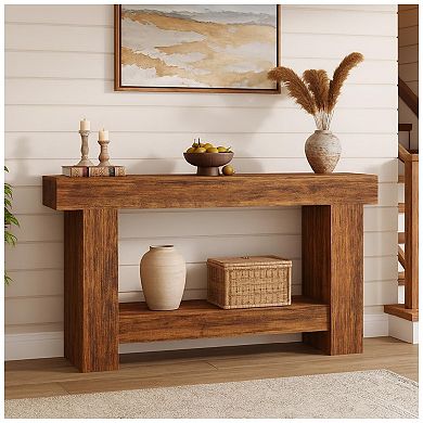 Console Table for Entry,Wood Farmhouse Console Table for Living Room, 2-Tier Sofa Table w/Storage