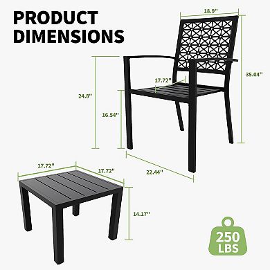 3 Piece Patio Bistro Set, Outdoor Patio Furniture Set with Coffee Table, Conversation Sets