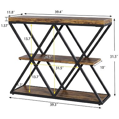 3-Tier Entryway Table, Industrial Console Sofa Table w/Storage, Accent Table w/Open Shelves