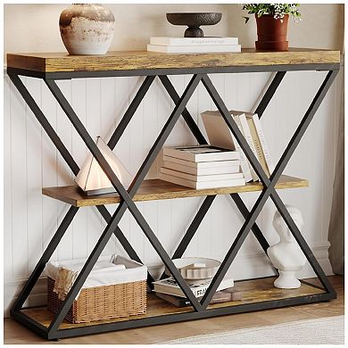 3-Tier Entryway Table, Industrial Console Sofa Table w/Storage, Accent Table w/Open Shelves