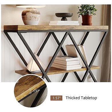 3-Tier Entryway Table, Industrial Console Sofa Table w/Storage, Accent Table w/Open Shelves