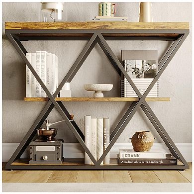 3-Tier Entryway Table, Industrial Console Sofa Table w/Storage, Accent Table w/Open Shelves