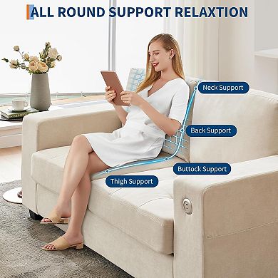 70" Loveseat Sofa, Cloud Couch with USB/Type-C Ports, Removable Covers, Solid Wood