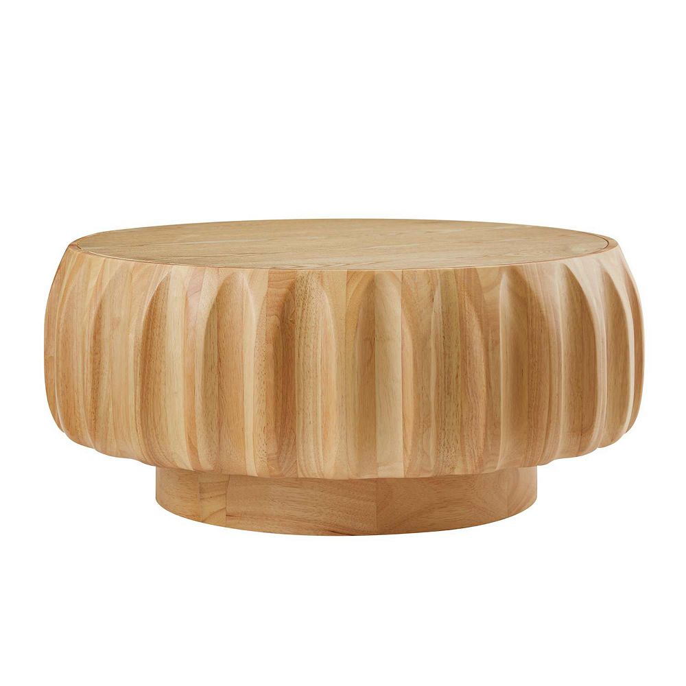 Round Solid Wood Carved Coffee Table with Sculptural Base and Mountain ...