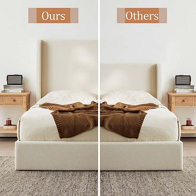Upholstered Wingback Platform Bed with 52.3 Inch High Headboard and No Box Spring Needed King