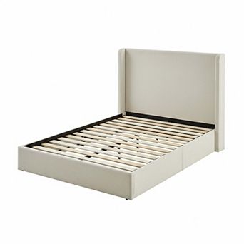 Upholstered Wingback Platform Bed with 52.3 Inch High Headboard and No Box Spring Needed King