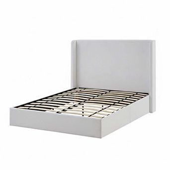 Upholstered Wingback Platform Bed with 52.3 Inch High Headboard and No Box Spring Needed King