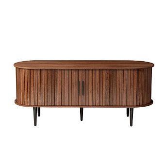 Modern TV Stand with Sliding Door and Storage Compartments for Living Room and Bedroom