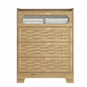 Wood 4 Drawer Dresser with Wide Storage Drawers for Bedroom and Living Spaces