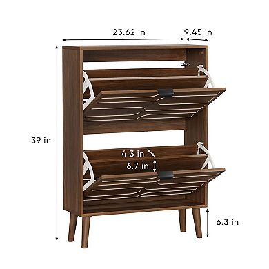 Modern Walnut Flip Drawer Shoe Cabinet with Adjustable Storage