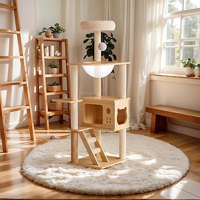 Modern 48.8 Inch Cat Tower with Scratching Posts and Acrylic Hammock