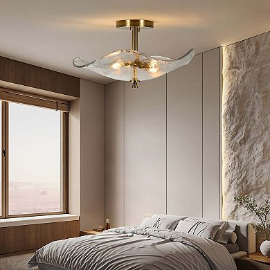 Modern Flush Mount Ceiling Light with Ripple Glass Shade for Hallway Kitchen and Bedroom