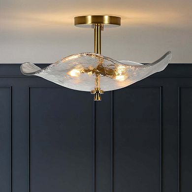 Modern Flush Mount Ceiling Light with Ripple Glass Shade for Hallway Kitchen and Bedroom