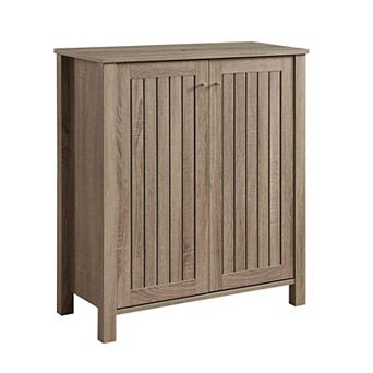 Two Door Slat Style Shoe Storage Cabinet with Four Shelves Dark Taupe