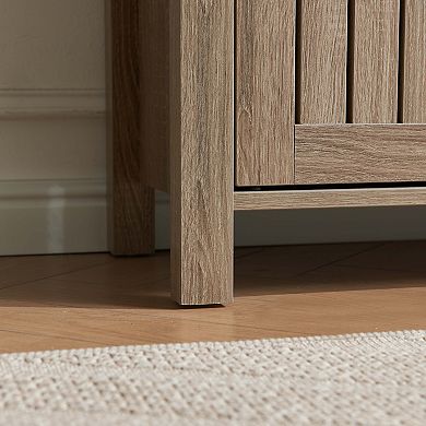 Two Door Slat Style Shoe Storage Cabinet with Four Shelves Dark Taupe