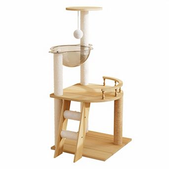 Modern 41.3 Inch Cat Tower with Scratching Posts and Acrylic Hammock