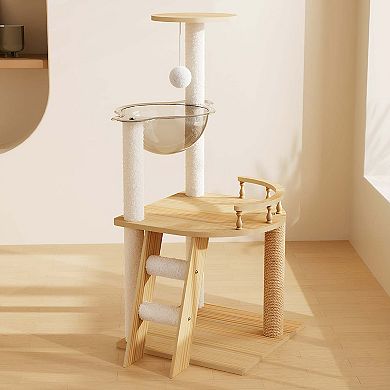 Modern 41.3 Inch Cat Tower with Scratching Posts and Acrylic Hammock
