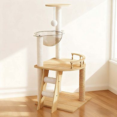 Modern 41.3 Inch Cat Tower with Scratching Posts and Acrylic Hammock