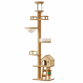 Adjustable Floor to Ceiling Cat Tree with Condo Bed and Hammock
