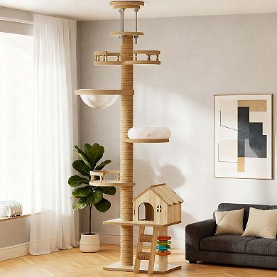 Adjustable Floor to Ceiling Cat Tree with Condo Bed and Hammock