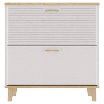 Slim Entryway Shoe Cabinet with Two Flip Drawers and Wood Legs