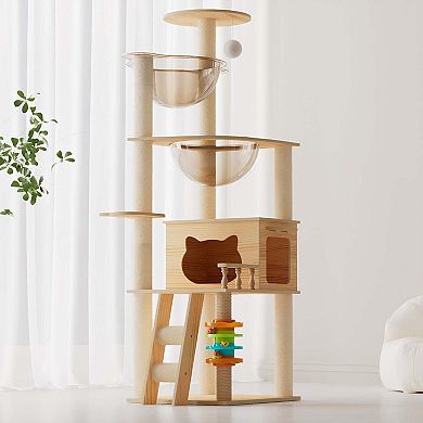 Modern 59 Inch Cat Tower with Scratching Posts and Acrylic Hammock