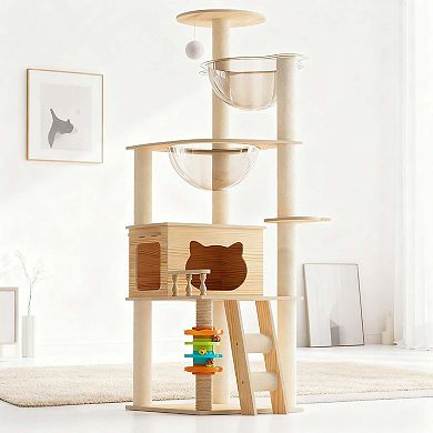 Modern 59 Inch Cat Tower with Scratching Posts and Acrylic Hammock