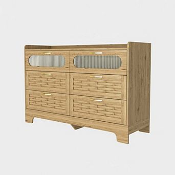 Wood 6 Drawer Dresser with Wide Storage Drawers for Bedroom and Living Spaces