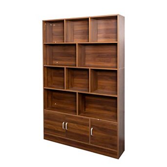 70.87 Inch Tall Bookshelf with 10 Cubes and 3 Doors Modern Storage Organizer
