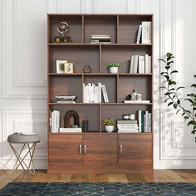 70.87 Inch Tall Bookshelf with 10 Cubes and 3 Doors Modern Storage Organizer